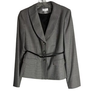 LOFT Wool Houndstooth Belted Blazer Black/White Size 8 —broken button on cuff